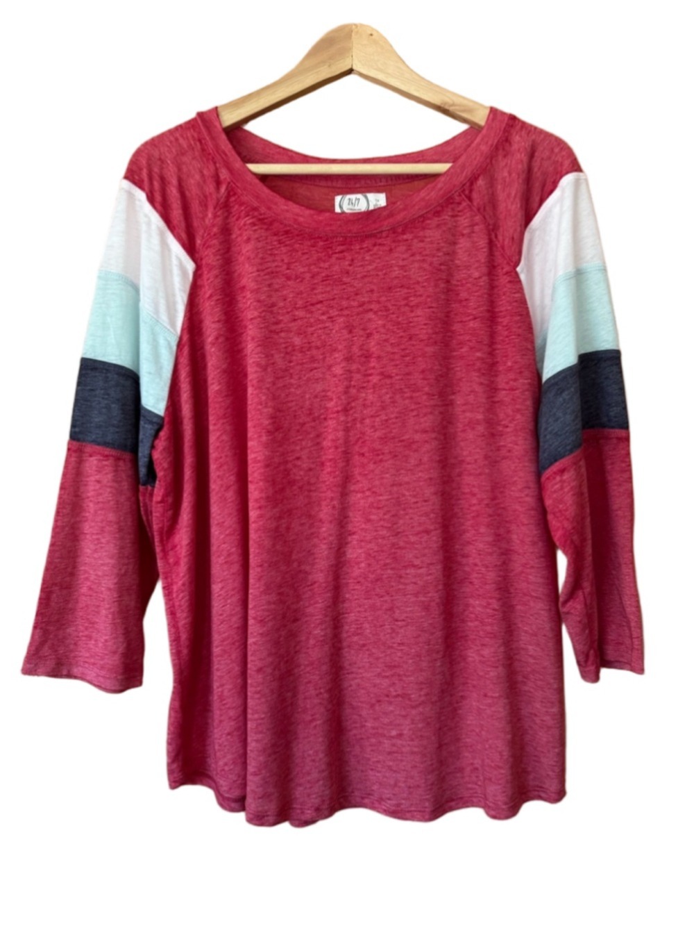 Maurices Washed Red Lightweight Colorblock 3/4 Sleeve Top size 1X